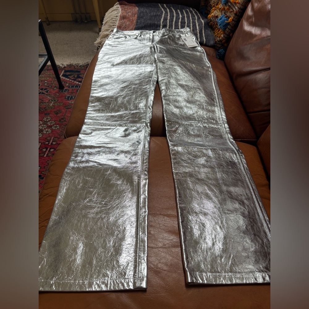 Helmut Lang Silver Leather Pants ✨ BNWT 🚀 Size 6 - Picture 4 of 12